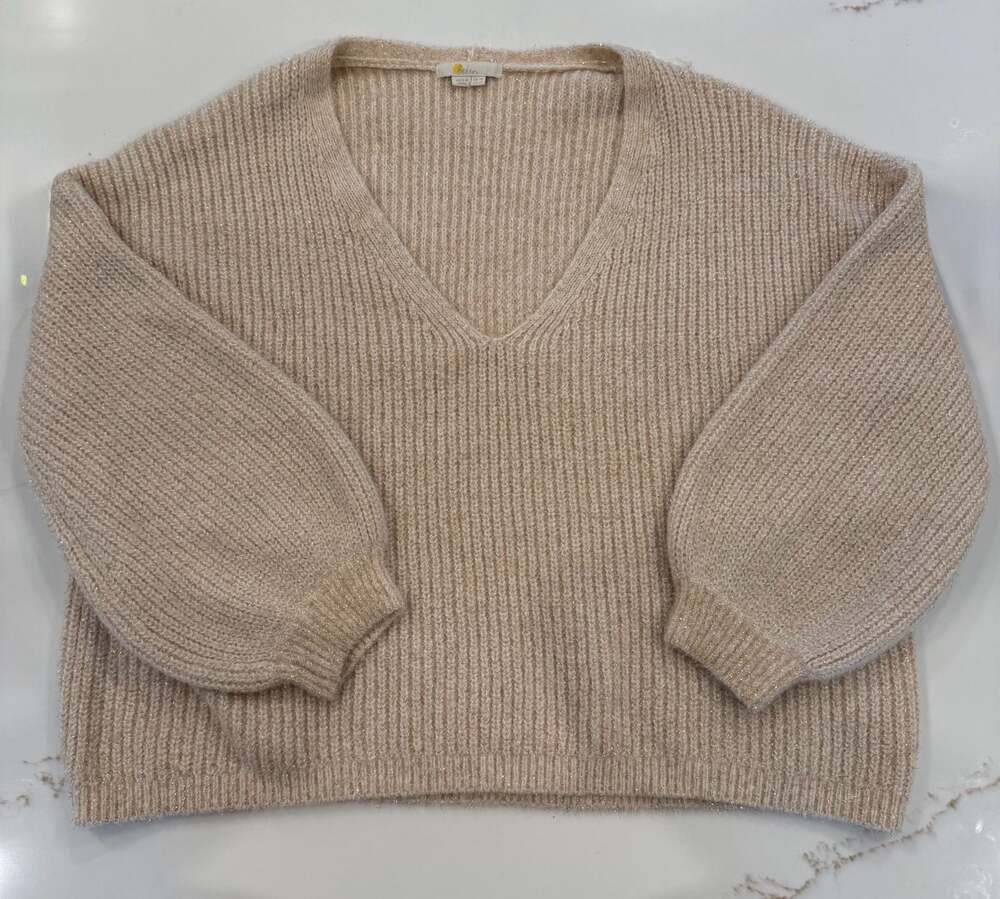 Boden Shimmer Ribbed V-Neck Sweater Size US 14